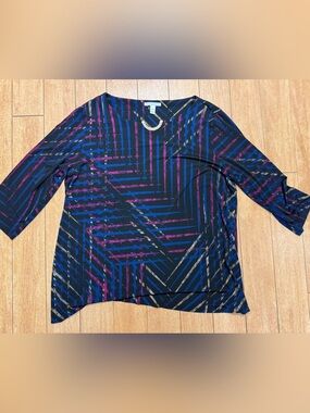 Dana Buchman womens 3x plus- Black Geometric Stripe blouse